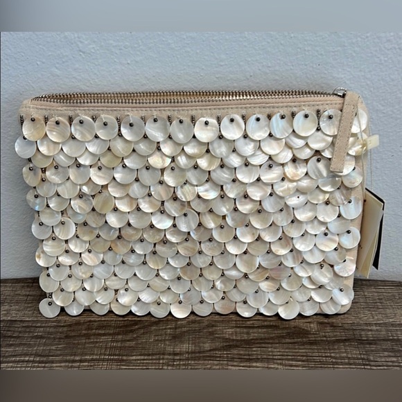 Antik Kraft Mother Of Pearl Elegant Shell Discs Cream Clutch - Picture 4 of 9